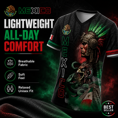Unisex Mexico Aztec Warrior 3D All-Over Print Sports Top - Mexican Flag Eagle and Snake Graphic Tee, Cinco de Mayo Patriotic Gift, Guys Gifts, Mexico Shirts Women