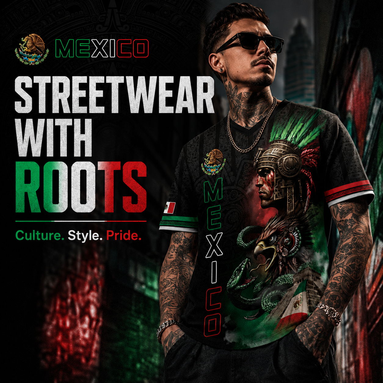 Unisex Mexico Aztec Warrior 3D All-Over Print Sports Top - Mexican Flag Eagle and Snake Graphic Tee, Cinco de Mayo Patriotic Gift, Guys Gifts, Mexico Shirts Women