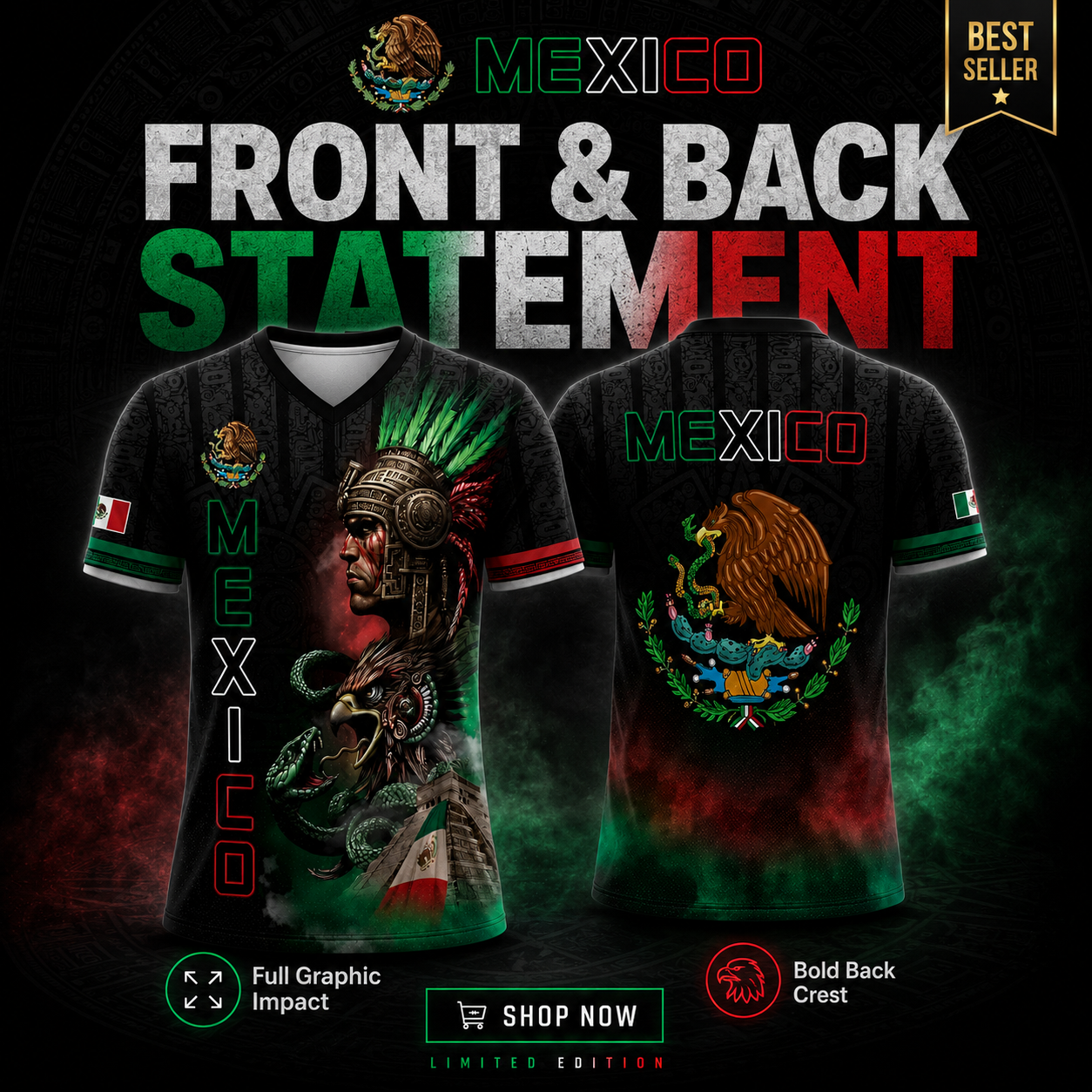 Unisex Mexico Aztec Warrior 3D All-Over Print Sports Top - Mexican Flag Eagle and Snake Graphic Tee, Cinco de Mayo Patriotic Gift, Guys Gifts, Mexico Shirts Women