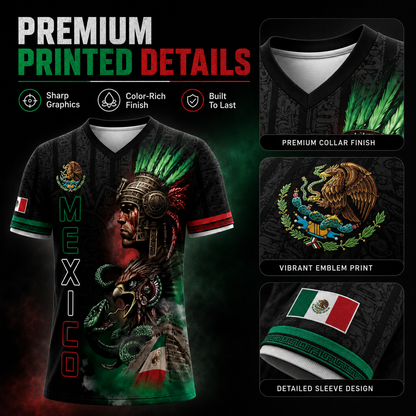 Unisex Mexico Aztec Warrior 3D All-Over Print Sports Top - Mexican Flag Eagle and Snake Graphic Tee, Cinco de Mayo Patriotic Gift, Guys Gifts, Mexico Shirts Women