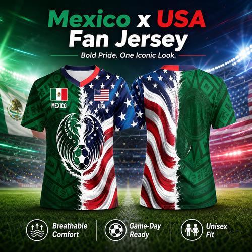 Full Half USA Half Mexico Flag Split Print Soccer Jersey
