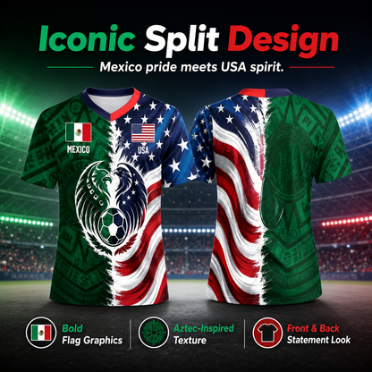 Full Half USA Half Mexico Flag Split Print Soccer Jersey