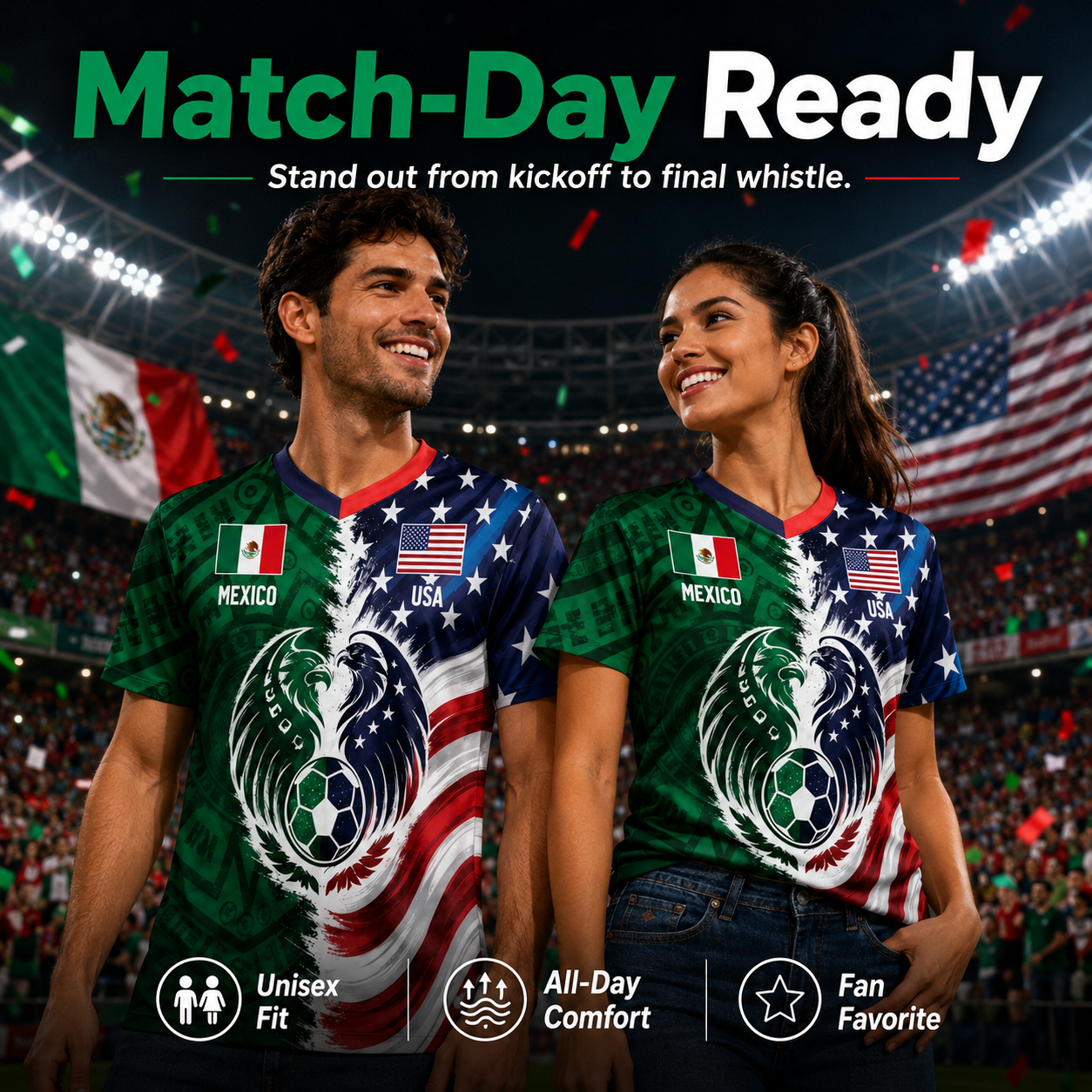 Full Half USA Half Mexico Flag Split Print Soccer Jersey