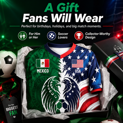 Full Half USA Half Mexico Flag Split Print Soccer Jersey