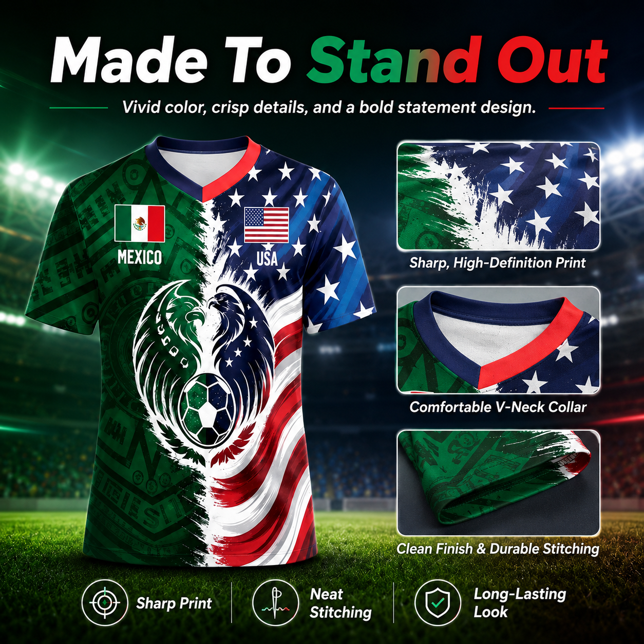 Full Half USA Half Mexico Flag Split Print Soccer Jersey