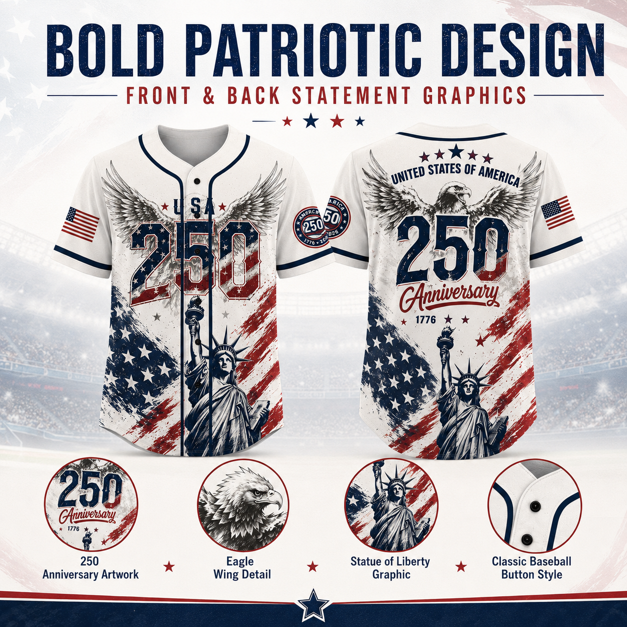 USA 250 Years Anniversary Baseball Jersey Shirt, Patriotic Liberty 1776-2026 4th of July Shirt 685168