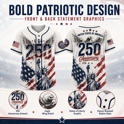 USA 250 Years Anniversary Baseball Jersey Shirt, Patriotic Liberty 1776-2026 4th of July Shirt 685168