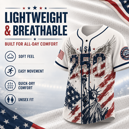 USA 250 Years Anniversary Baseball Jersey Shirt, Patriotic Liberty 1776-2026 4th of July Shirt 685168