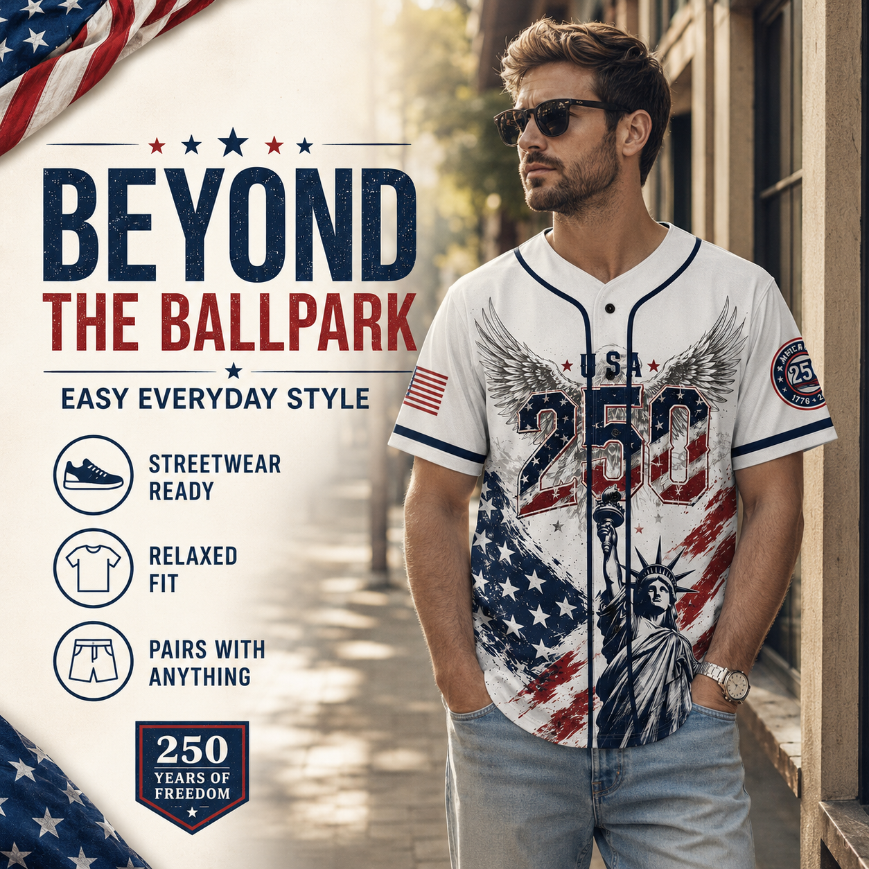 USA 250 Years Anniversary Baseball Jersey Shirt, Patriotic Liberty 1776-2026 4th of July Shirt 685168