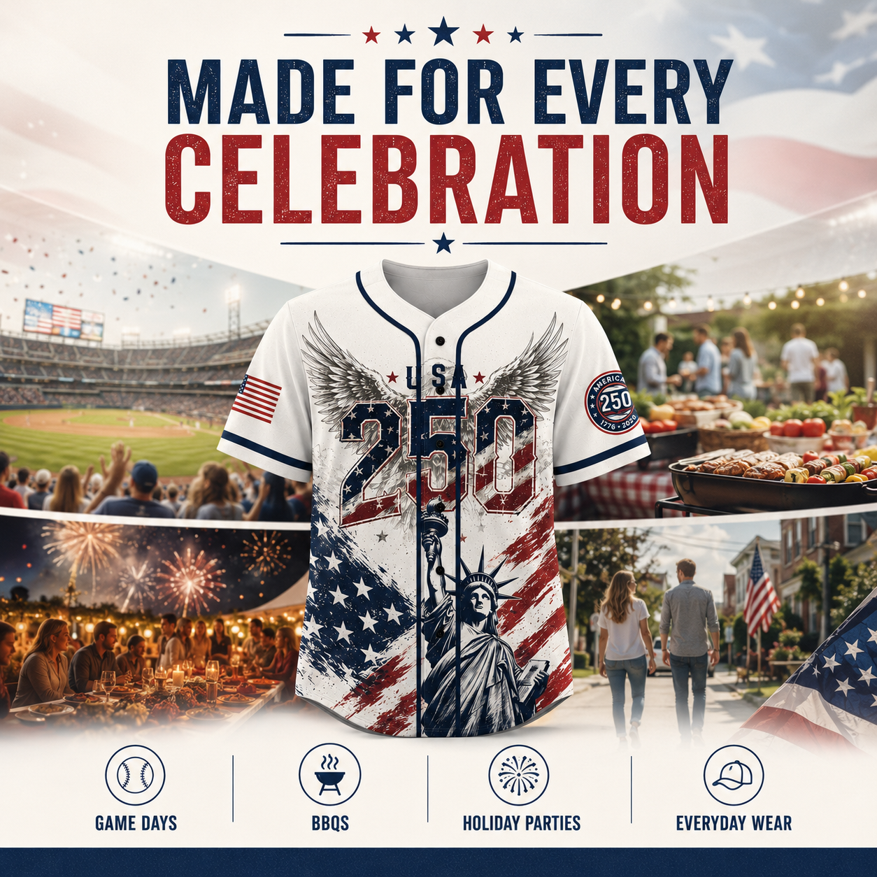 USA 250 Years Anniversary Baseball Jersey Shirt, Patriotic Liberty 1776-2026 4th of July Shirt 685168