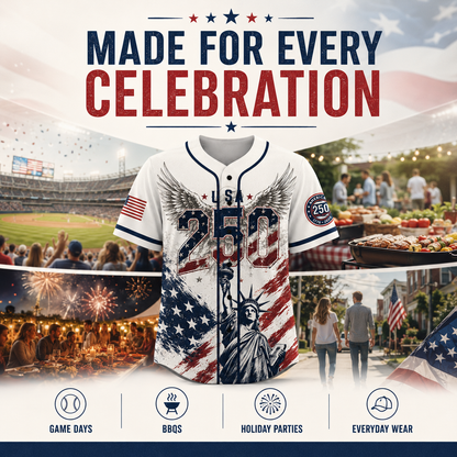 USA 250 Years Anniversary Baseball Jersey Shirt, Patriotic Liberty 1776-2026 4th of July Shirt 685168