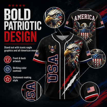 🦅 Patriotic USA All-Over Print Baseball Jersey — America 250th Semiquincentennial Edition (1776–2026) 🇺🇸