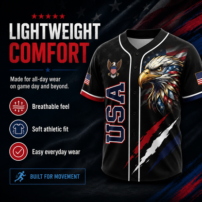 🦅 Patriotic USA All-Over Print Baseball Jersey — America 250th Semiquincentennial Edition (1776–2026) 🇺🇸