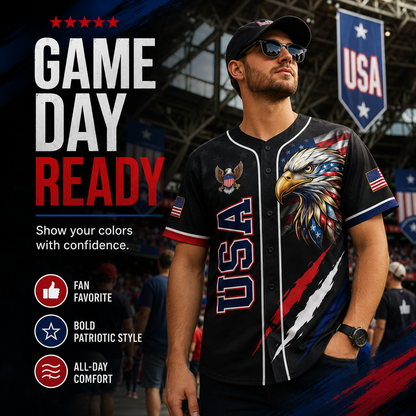 🦅 Patriotic USA All-Over Print Baseball Jersey — America 250th Semiquincentennial Edition (1776–2026) 🇺🇸