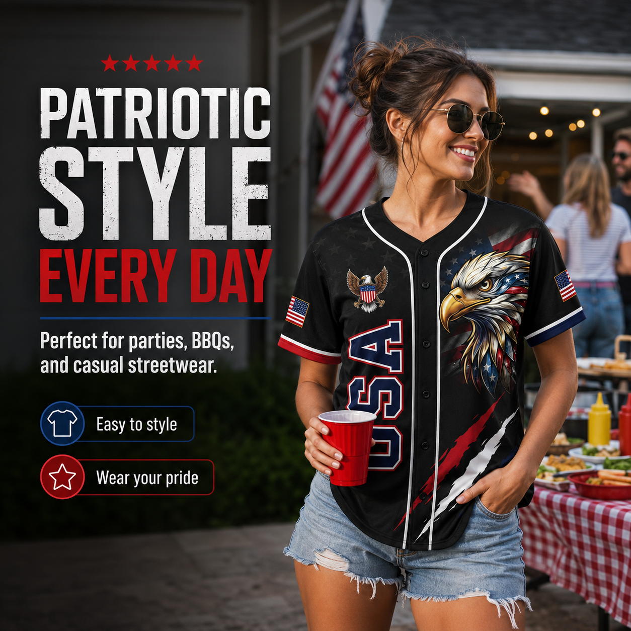 🦅 Patriotic USA All-Over Print Baseball Jersey — America 250th Semiquincentennial Edition (1776–2026) 🇺🇸