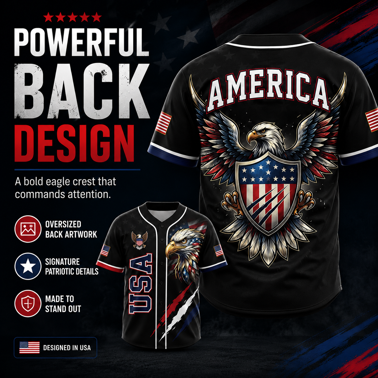 🦅 Patriotic USA All-Over Print Baseball Jersey — America 250th Semiquincentennial Edition (1776–2026) 🇺🇸
