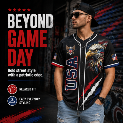 🦅 Patriotic USA All-Over Print Baseball Jersey — America 250th Semiquincentennial Edition (1776–2026) 🇺🇸