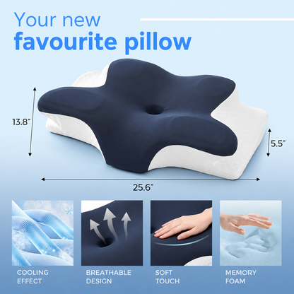 Free shipping//Butterfly Ergonomic Cooling Memory Foam Cervical Pillow, Orthopedic Neck Support Contour Pillow for Side Back Stomach Sleepers