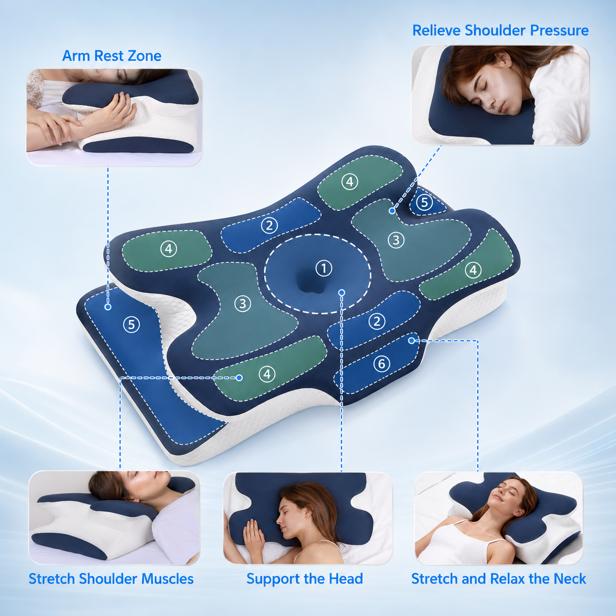 Free shipping//Butterfly Ergonomic Cooling Memory Foam Cervical Pillow, Orthopedic Neck Support Contour Pillow for Side Back Stomach Sleepers