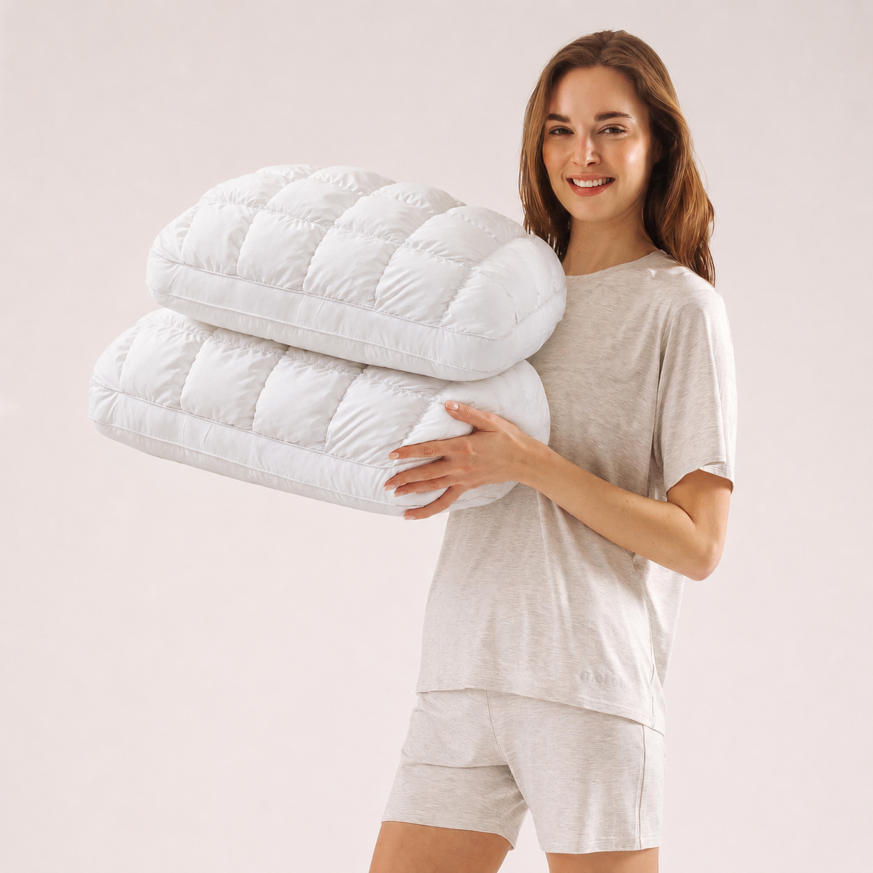 Free shipping☁️ Cloud Puff Grid Pillow – Cooling, Fluffy & No-Flat Comfort for Side & Back Sleepers 😴