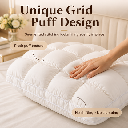 Free shipping☁️ Cloud Puff Grid Pillow – Cooling, Fluffy & No-Flat Comfort for Side & Back Sleepers 😴
