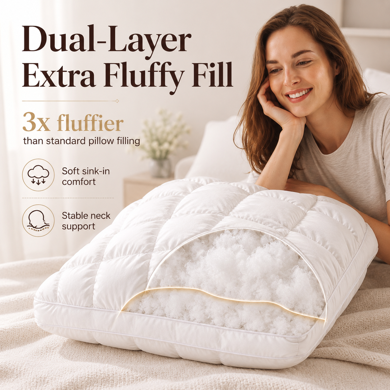 Free shipping☁️ Cloud Puff Grid Pillow – Cooling, Fluffy & No-Flat Comfort for Side & Back Sleepers 😴