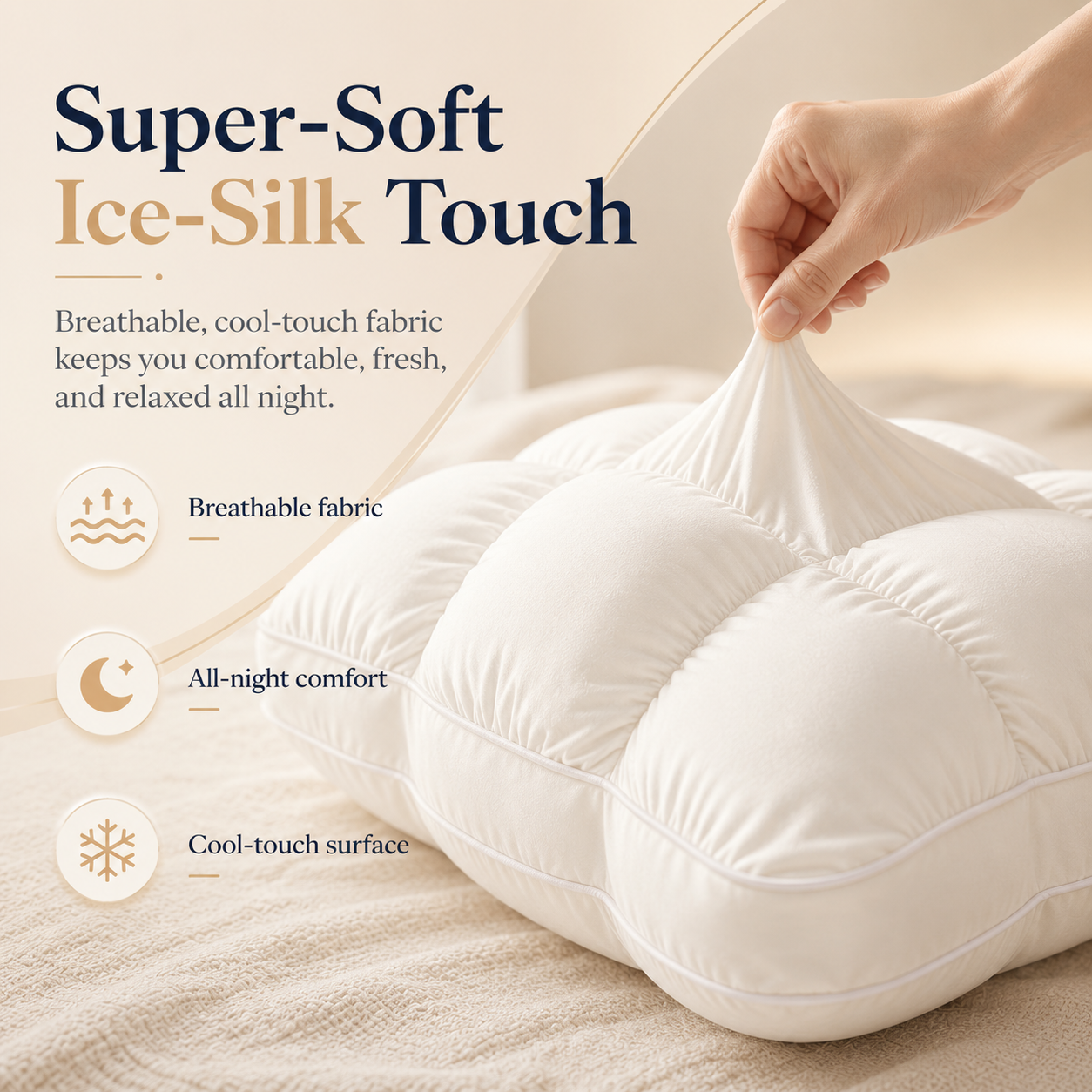 Free shipping☁️ Cloud Puff Grid Pillow – Cooling, Fluffy & No-Flat Comfort for Side & Back Sleepers 😴