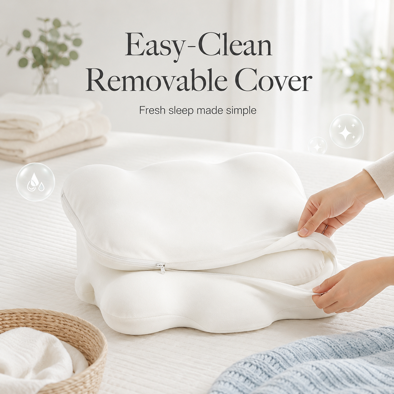 Cloud Shaped Memory Foam Pillow for Kids & Elderly, Ergonomic Cervical Pillow with Multi-Height Options, Soft Safe Pillow for Neck Pain Relief