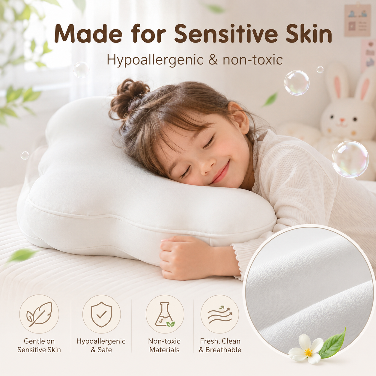 Cloud Shaped Memory Foam Pillow for Kids & Elderly, Ergonomic Cervical Pillow with Multi-Height Options, Soft Safe Pillow for Neck Pain Relief
