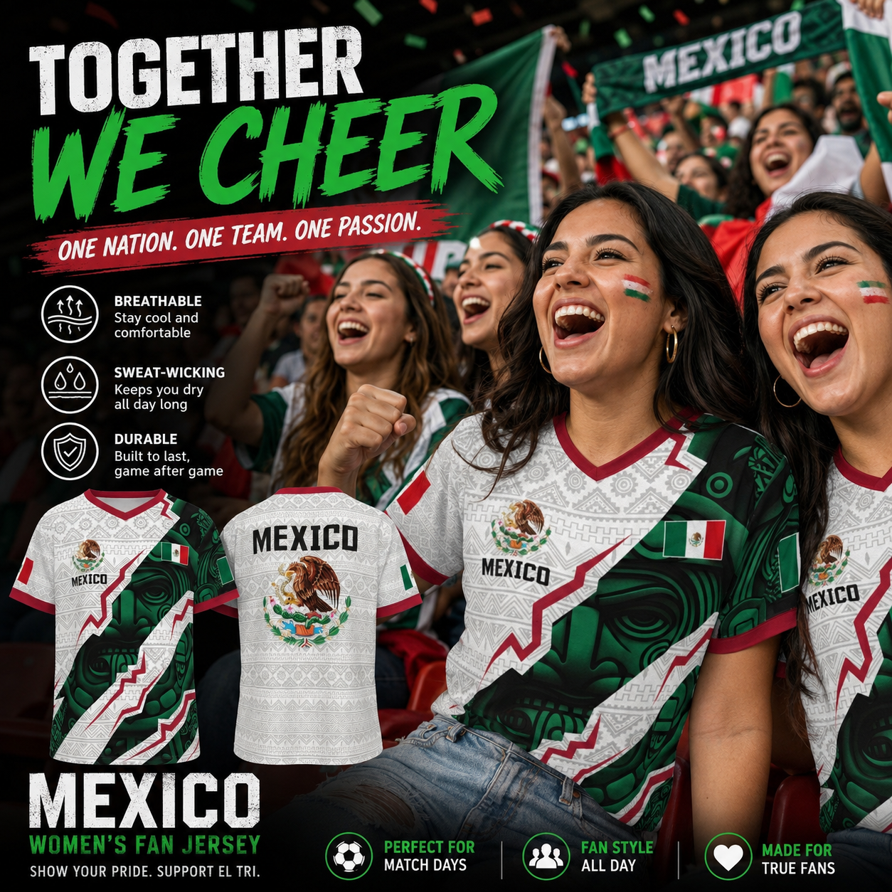 Mexico National Team Style Soccer Jersey 2026 V-Neck for Fans & Players
