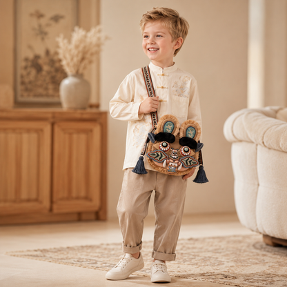 Embroidered Tiger Head Crossbody Bag for Kids