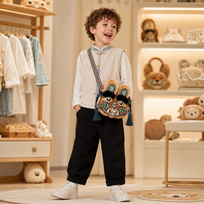 Embroidered Tiger Head Crossbody Bag for Kids