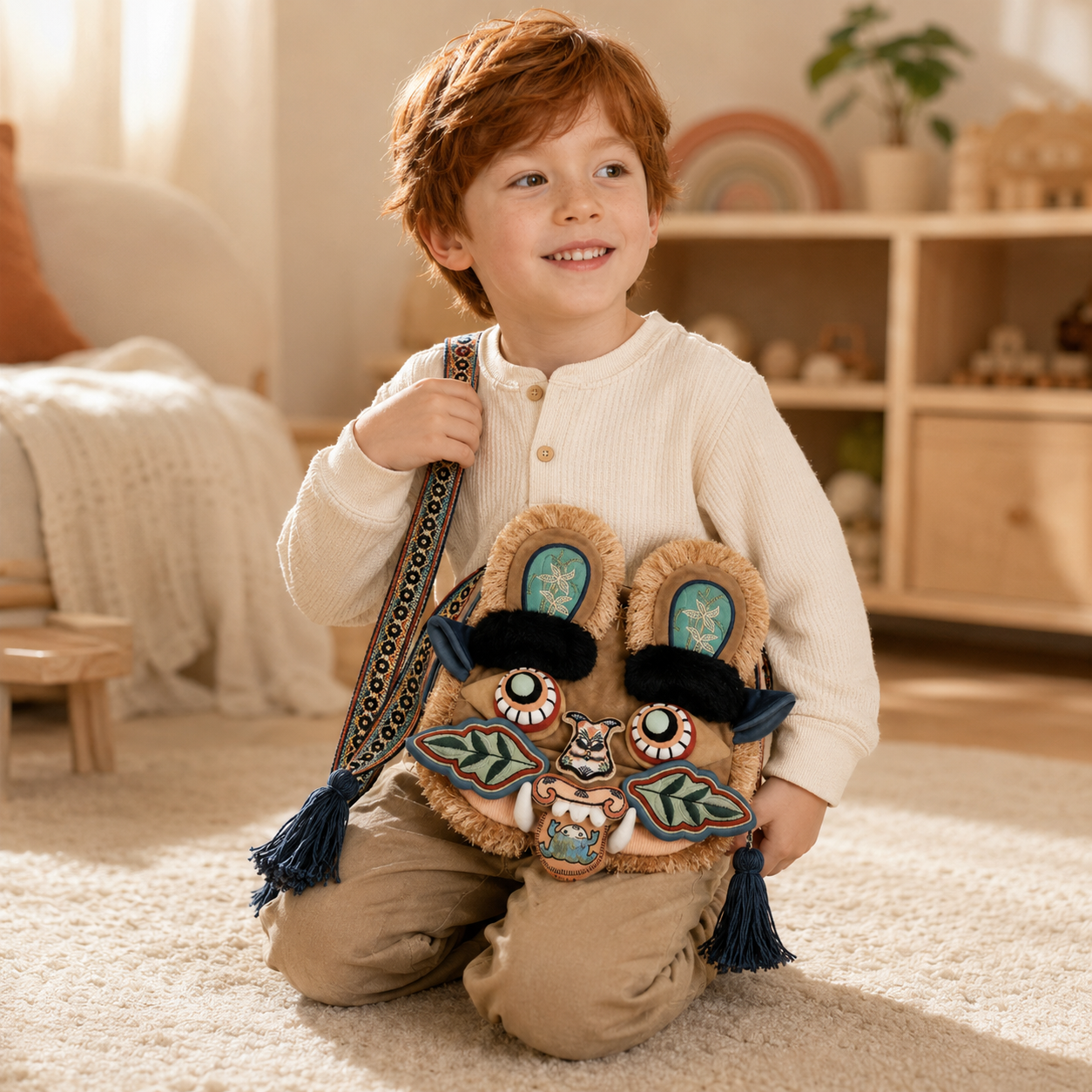 Embroidered Tiger Head Crossbody Bag for Kids