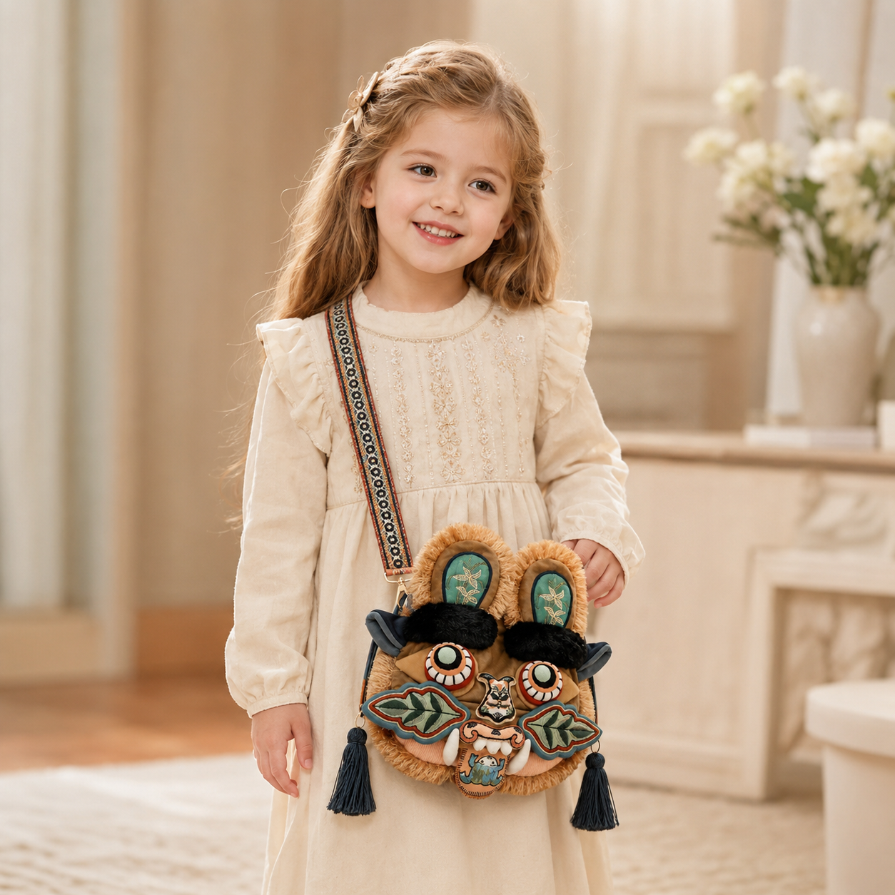 Embroidered Tiger Head Crossbody Bag for Kids