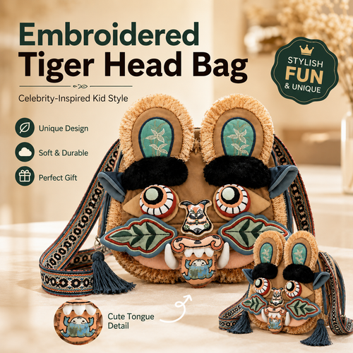 Embroidered Tiger Head Crossbody Bag for Kids