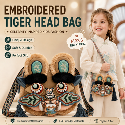 Embroidered Tiger Head Crossbody Bag for Kids