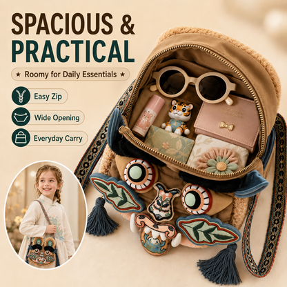 Embroidered Tiger Head Crossbody Bag for Kids