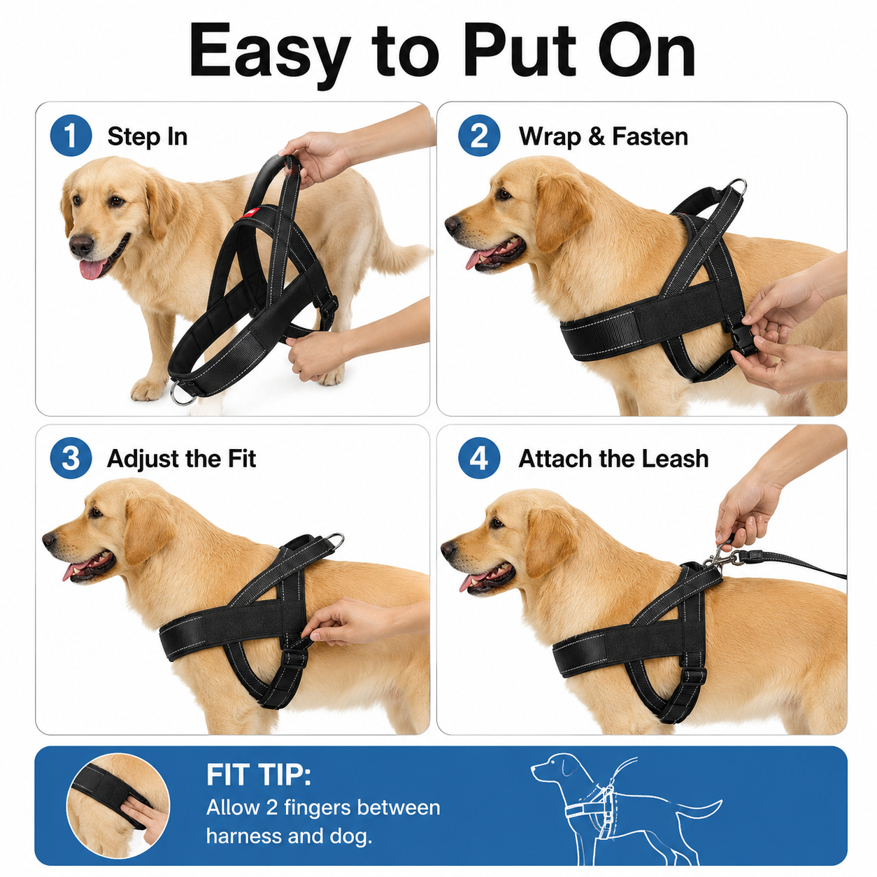 🐾No-Pull Reflective Dog Harness for Medium & Large Dogs, Comfortable Padded Vest with Dual D-Rings, Adjustable Anti-Pull Chest Harness for Walking & Training