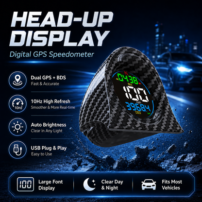 2026 F2 Digital GPS Head-Up Display for Cars | USB Plug & Play Speedometer