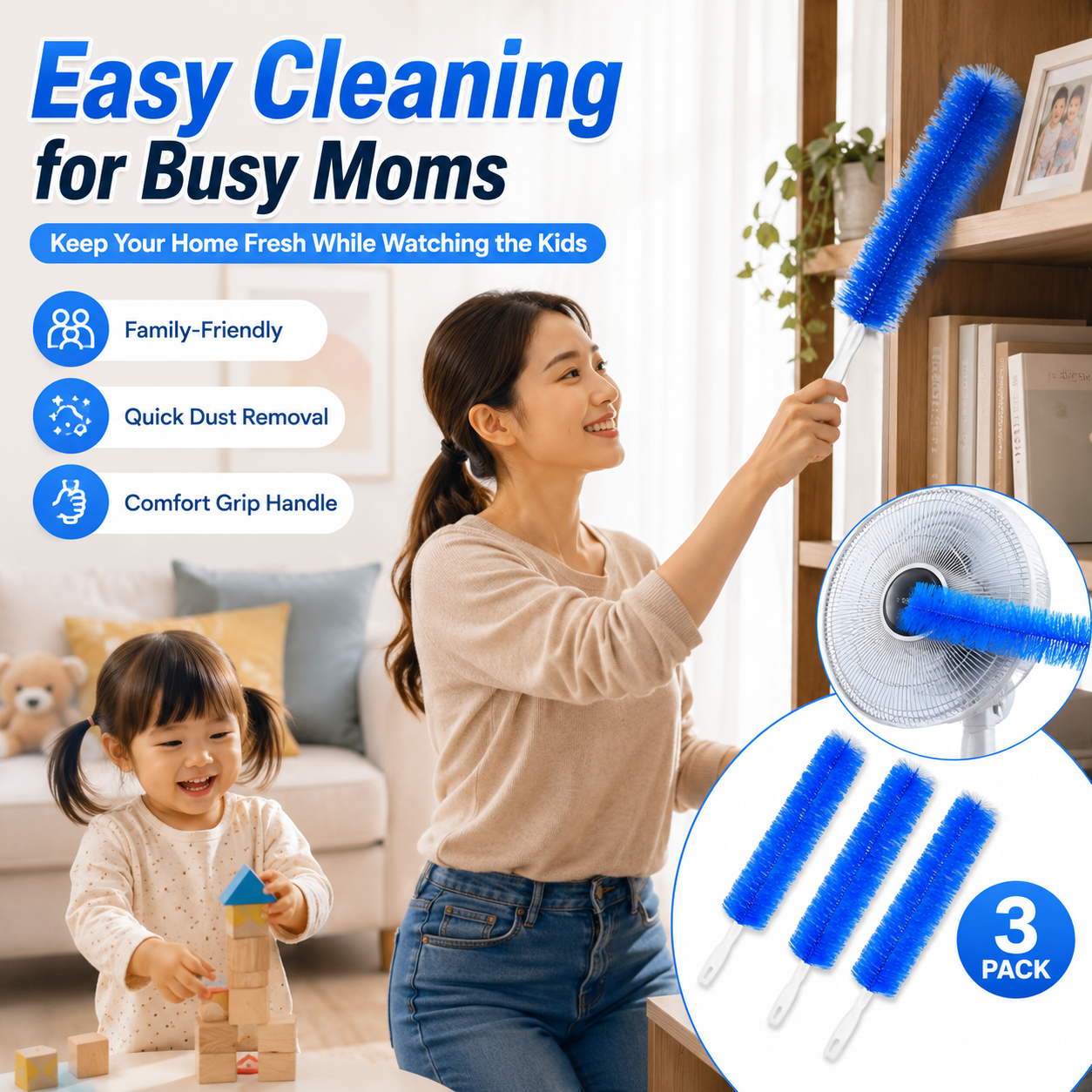 Bendable Microfiber Head,Reusable Dust Remover,Fan Cleaner Brush,Duster,Cleaner Brush,Washable,ldeal for Ceiling Fan Blades,Curtains,Air Vents,Cars Et.