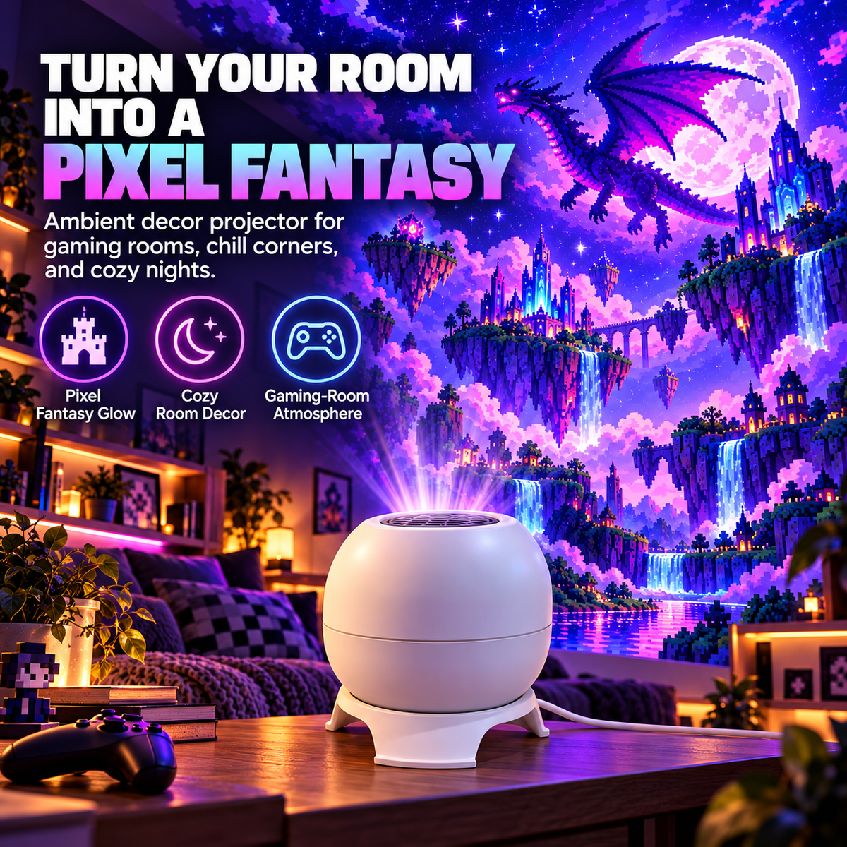 ✨ 50% OFF! Wall & Ceiling Pixel Projector Light for Cozy Game Nights
