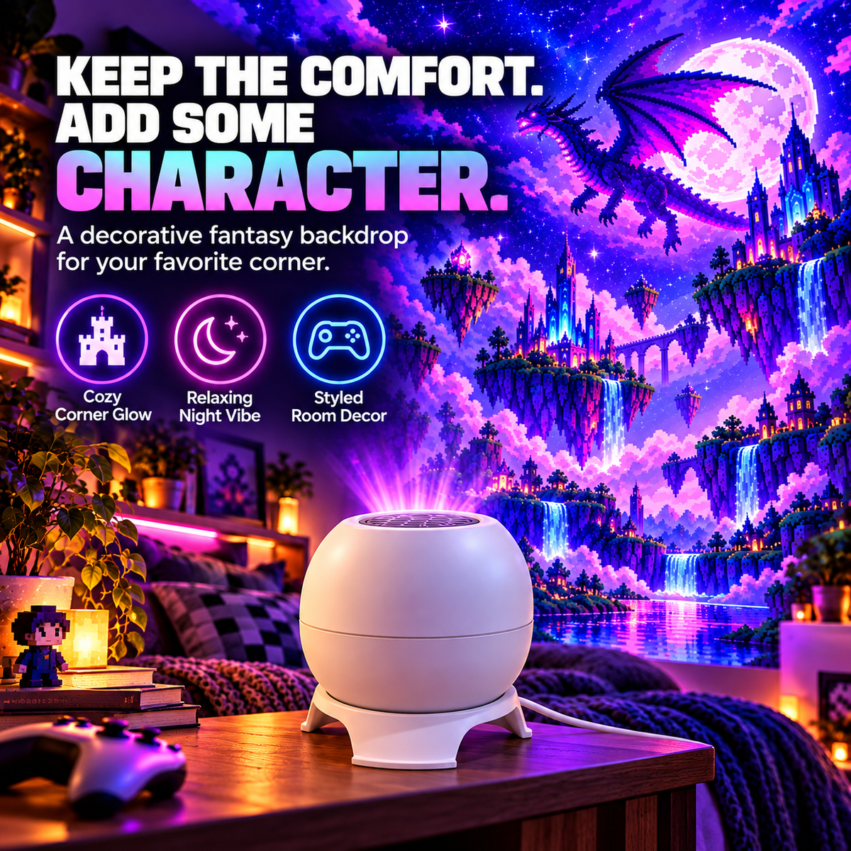 ✨ 50% OFF! Wall & Ceiling Pixel Projector Light for Cozy Game Nights