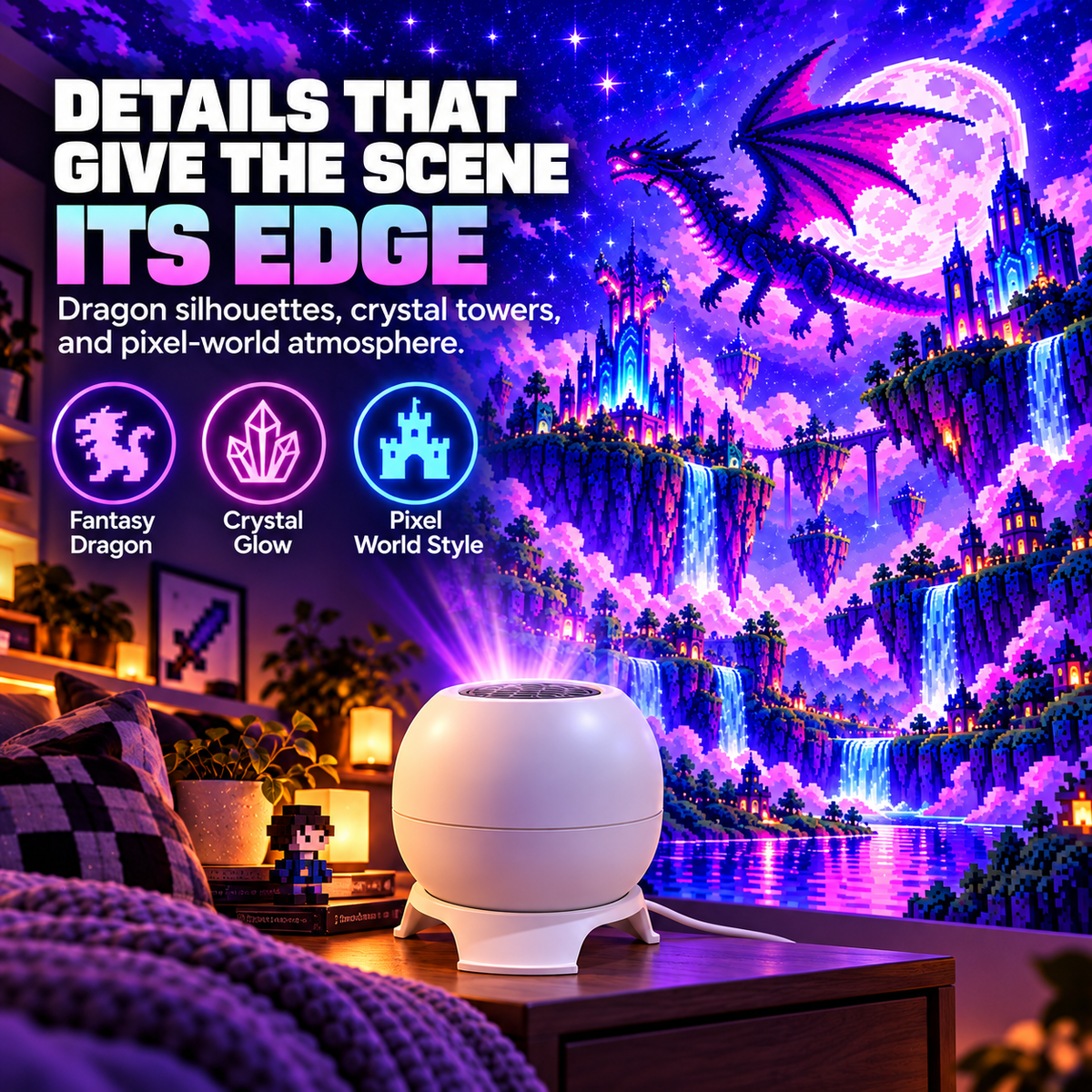 ✨ 50% OFF! Wall & Ceiling Pixel Projector Light for Cozy Game Nights
