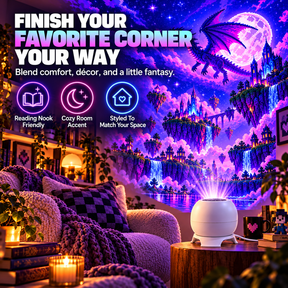 ✨ 50% OFF! Wall & Ceiling Pixel Projector Light for Cozy Game Nights