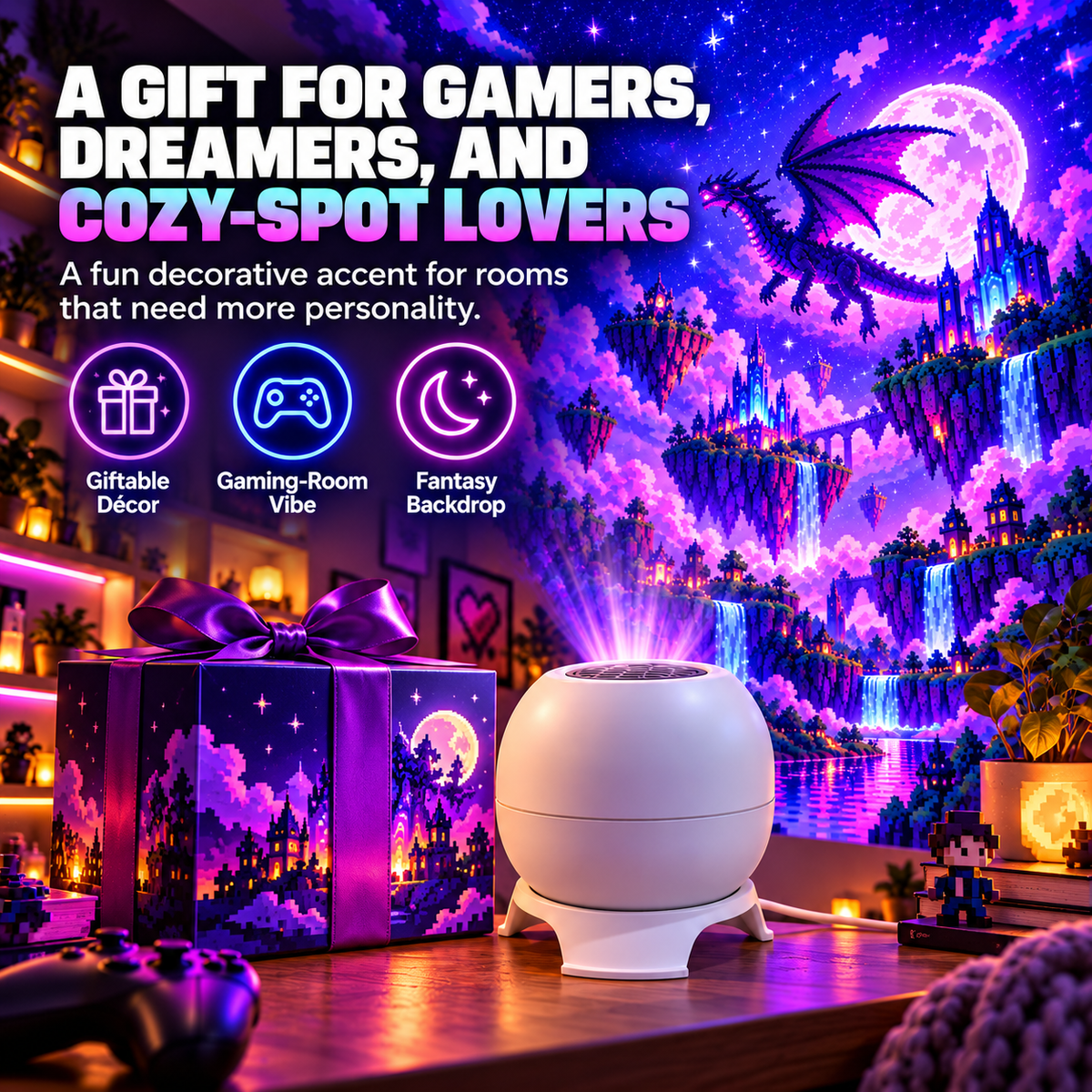 ✨ 50% OFF! Wall & Ceiling Pixel Projector Light for Cozy Game Nights