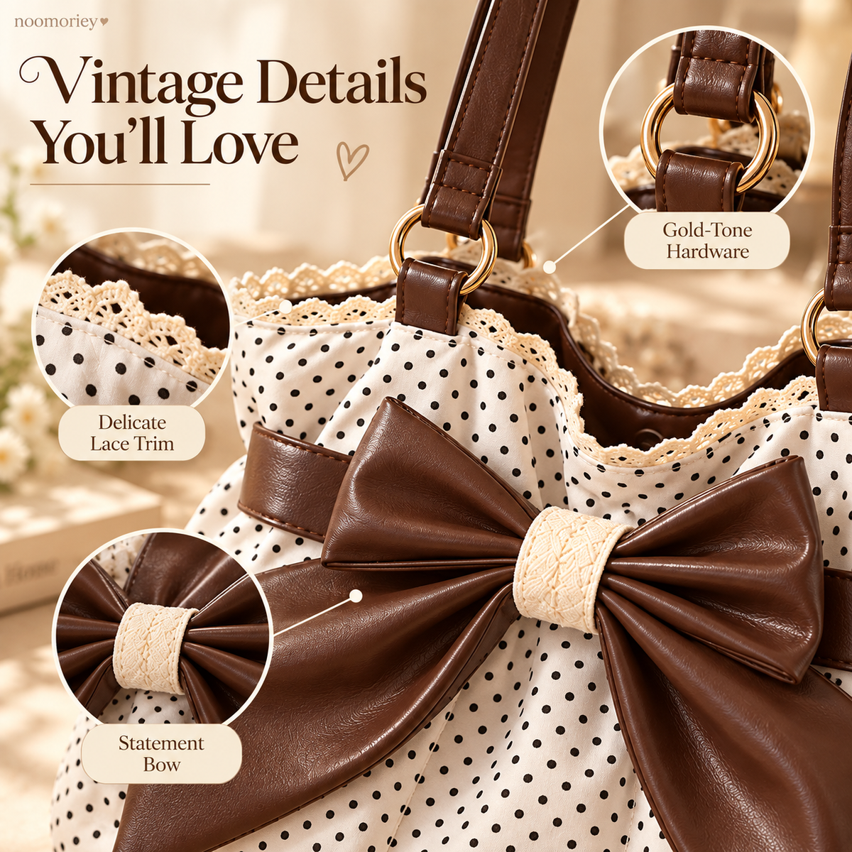 Women's Vintage Polka Dot Tote Bag