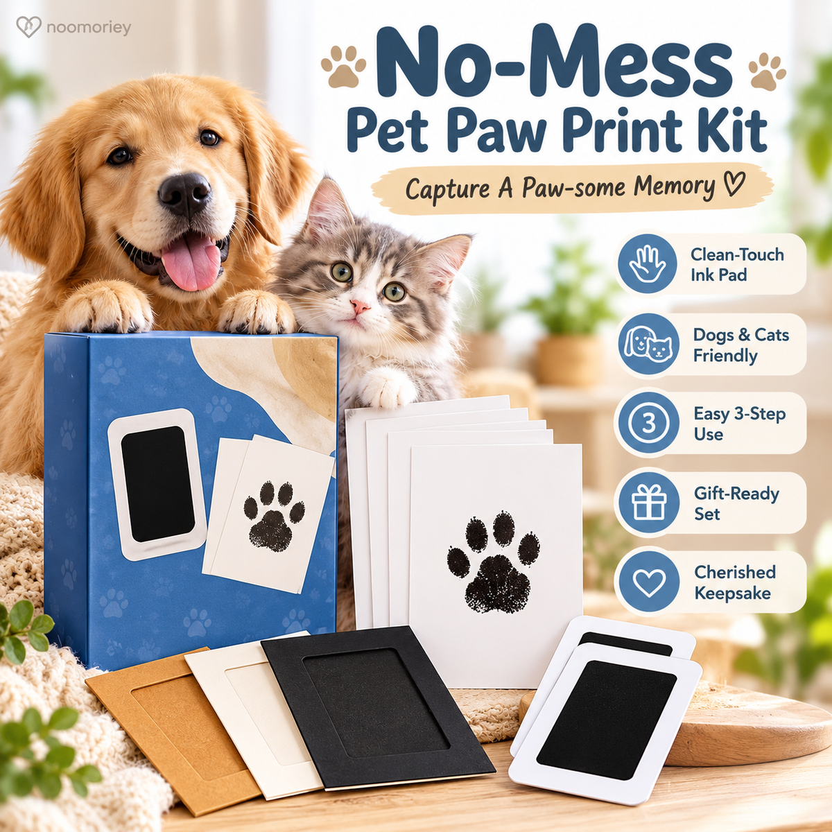 🐾 No-Mess Pet Paw Print Keepsake Kit – Clean-Touch Ink Pad Gift Set for Dogs & Cats