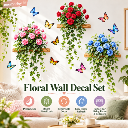 3D Rose Vine Wall Decals – Self-Adhesive Floral Wall Stickers for Bedroom & Living Room Decor
