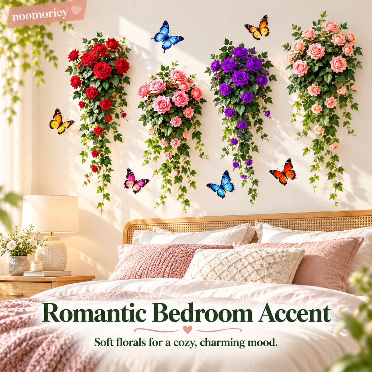 3D Rose Vine Wall Decals – Self-Adhesive Floral Wall Stickers for Bedroom & Living Room Decor