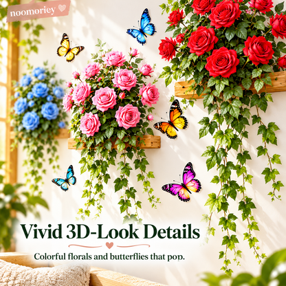 3D Rose Vine Wall Decals – Self-Adhesive Floral Wall Stickers for Bedroom & Living Room Decor